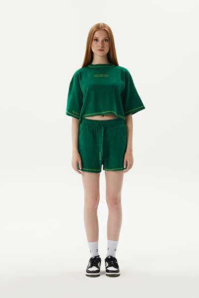 No1You Kadın Havlu Kumaş Alt Üst Yeşil Şortlu Takım