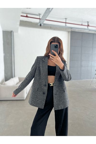 Laluvia Gray Wool Stitch Jacket