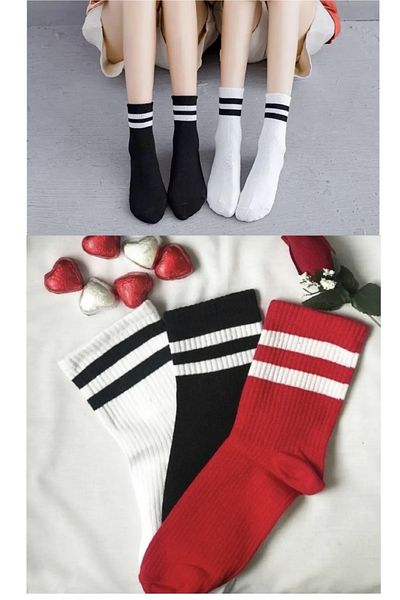 REYNBOO SOCKS 3 ζευγάρια Unisex πλένονται πολύχρωμες ριγέ κολεγιακές κάλτσες τένις