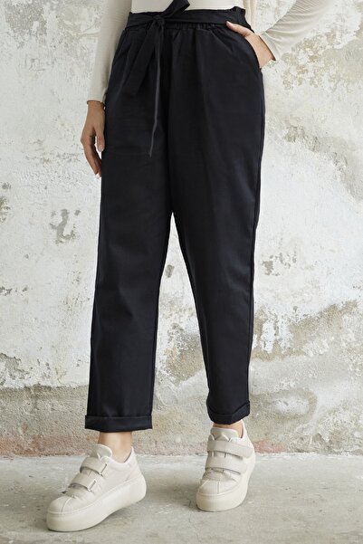 InStyle Norisa Belted Gabardine Carrot Trousers - Black