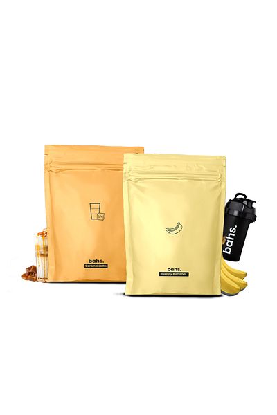bahs. 1 Happy Banana 1 Caramel Latte - Protein Food Powder, 1 Shaker GIFT
