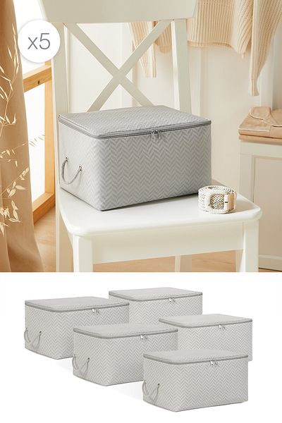 Ocean Home Textile 5 Pieces Small Size Gray Herringbone Under Base Suitcase Organizer Bag 30x22x18