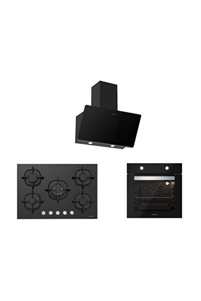 Silverline Siyah Cam Ankastre Set (3457 Soho 60+cs5364b01+bo6501b01)