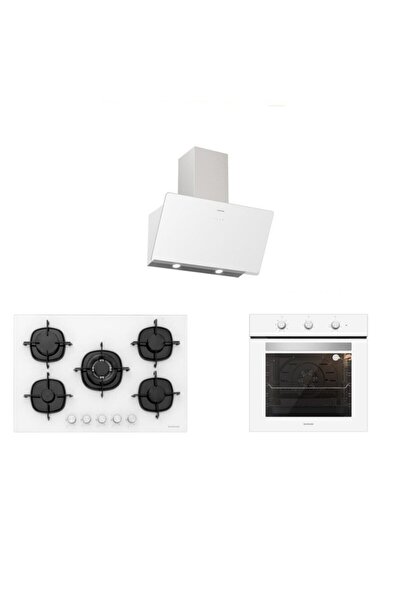 Silverline Beyaz Cam Ankastre Set (3457 Soho 80+cs5365w01+bo6503w01)