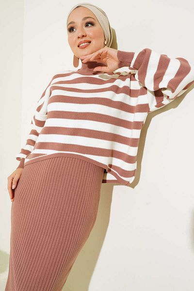 benguen 5105 Σετ Πλεκτά Gilet με ζιβάγκο Dusty Rose