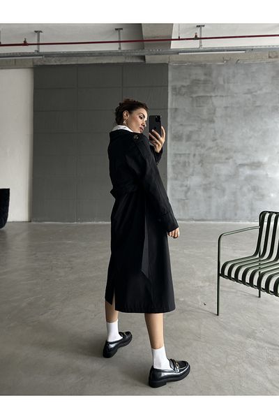 Laluvia Black Button Detailed Belted Long Trench Coat