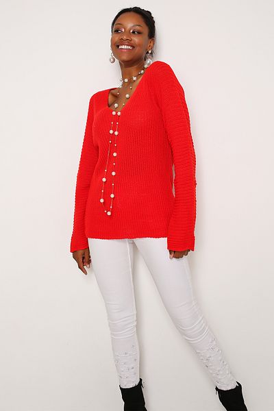 AVORWE V-Neck Thessaloniki Knit Long Sleeve Sweater