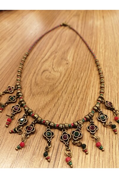 azra takı tasarım Bohemian Brass Short Women's Necklace - Handmade