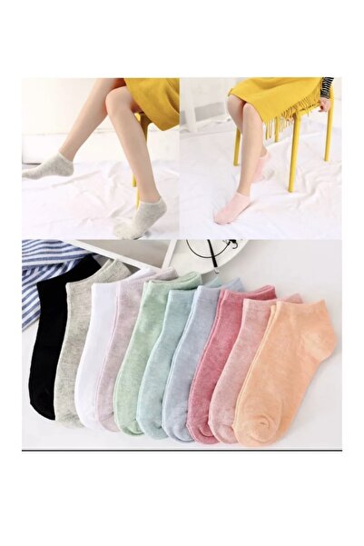 REYNBOO SOCKS 8 Çift Kadın Desensiz Koton 8 Çeşit Renk Yıkamalı Düz Patik Bil...