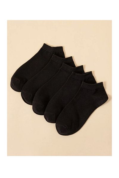 REYNBOO SOCKS 5 чифта дамски обикновени черни памучни изпрани обувки до глезените чорапи