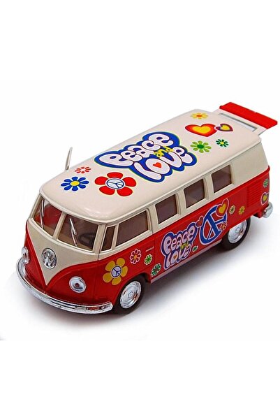 Kinsmart 1962 Volkswagen Classical Bus Peace Love 1:32 Kırmızı Çek Bırak Model Araba