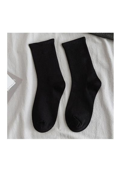 REYNBOO SOCKS 4 ζευγάρια Unisex μονόχρωμες μαύρες πλένονται κολεγιακές κάλτσες