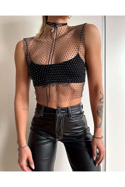 ZEKAS FASHION Lalisa Crystal Stone Detailed Bustier Pareo