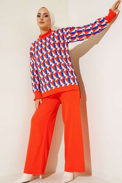 benguen 5100 Ruffle Patterned Knitwear Orange