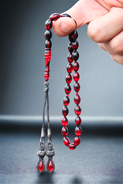 Tesbih Otağı Fire Amber Rosary with Silver Tassels (Certified)