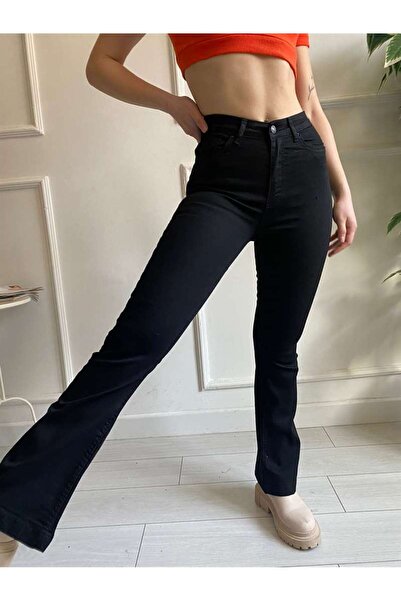 LİMABEL Джинси з високою талією, еластичні, чорні, з іспанськими штанинами