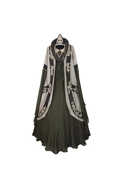 gönül moda Kına Yeşili Büstiyerli Gold Kaftan