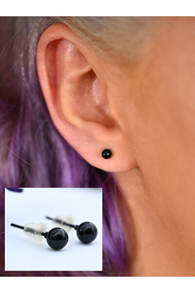 TÜKKAN ACCESSORİES Siyah 2 Mm Metal Top Küpe-küpe46