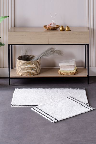 Doqu Home 2 Πακέτα Χαλάκι Μπάνιου Βαμβακερό Dora Cream-Anthracite 60x100 cm/50x60 cm