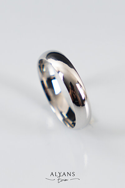 Bora Değerli Madenler 4mm Bombeli Gümüş Alyans , Nişan Yüzüğü , Klasik Alyans , 925 Ayar Gümüş Alyans