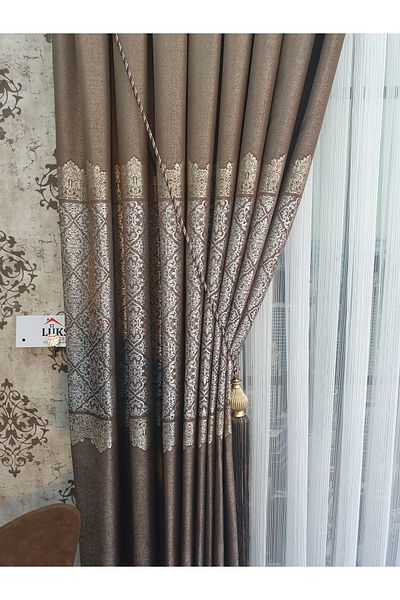 lüks House Luxury Brown Panel Background Curtain Tight Pleat Single Wing