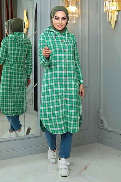 Modamihram Buttoned Chanel Cape Green 19159