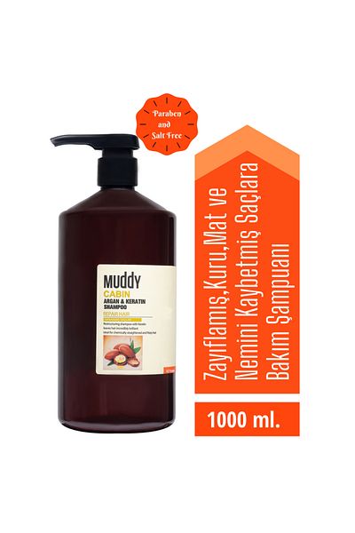 Muddy 1000 Ml 2 Pieces Cabin Argan Keratyn Shampoo - For Damaged and Lost Moisture Hair