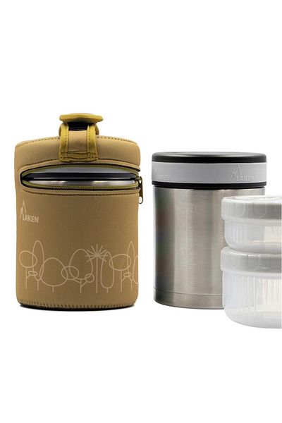 LAKEN 18/8 Steel Food Thermos 1L + Neoprene Cover - Forest - DLP10F