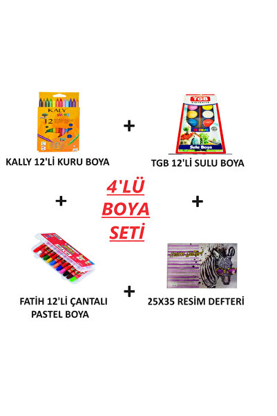 Pensan 12' Li Kuruboya + 12'li Suluboya + 12'li Pastel Boya + 25*35 Resim Def...