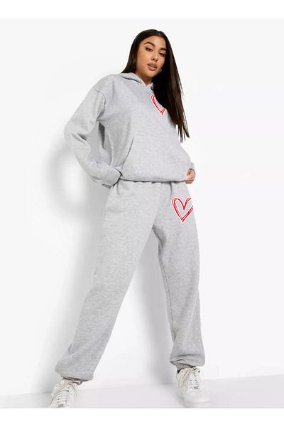 AY MONTANA LUNAVISTA Unisex Red Heart Printed Hooded Bottom-Top Set