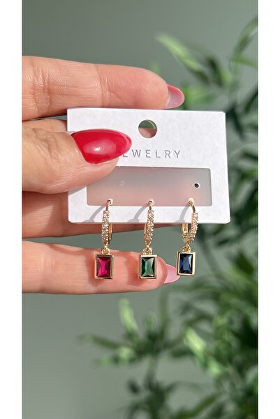 Vi store Çelik Renkli 3’lü Küpe Seti