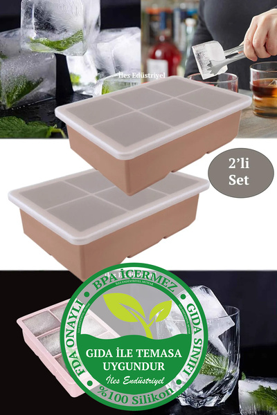 Silicone Large Size 6-Piece Cube Ice Mold with Lid, Powder 2 Pieces