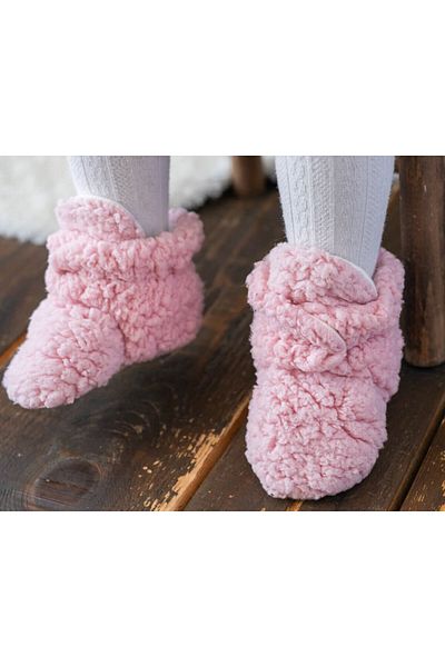 First Step Snap-On Non-Slip Sole Sherpa Booties Baby Non-Slip Sole Snap Booties F-859-PINK Pe