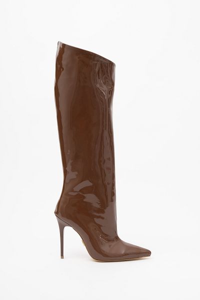 AYAKKABI PRENSİ Rakkas Brown Patent Leather 10 cm Γυναικείες Μπότες, Μπότες με τακούνι