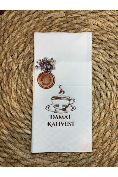 kidspartim Rose Gold Gilded White Sealed Floral Groom's Coffee Napkin with Pocket