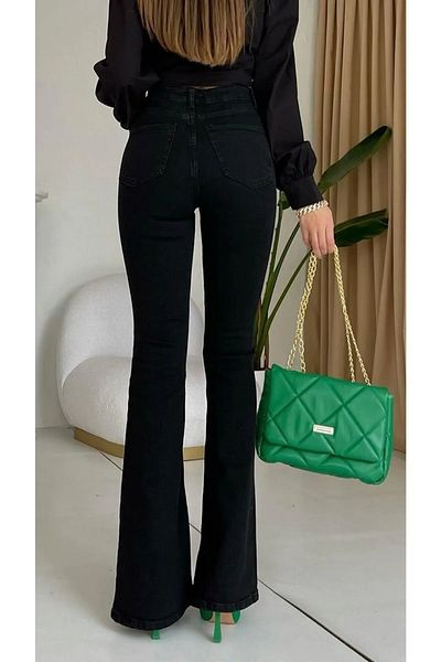 JILLY Egon Black Spanish Leg Flare Jeans Lycra Trousers