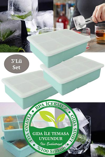 Eysigo Silicone Large Size Xxl 6-Piece Cube Ice Mold with Lid, Green 3 Pieces