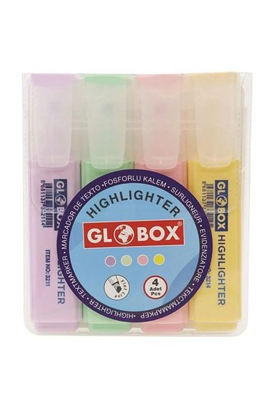 Globox Highlighter Marker Pen Cut Nib Pastel Color Mixed Color (Pack of 4)