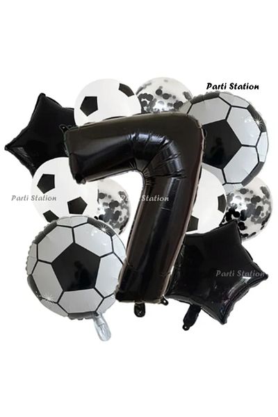 Parti Station Black and White Concept 7 Years Old Birthday Balloon Set Black and White Football Theme Birthday Balloon Set