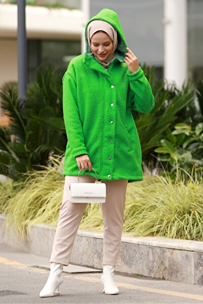 Bestenur Зелений капюшонний халат з капюшоном - 643