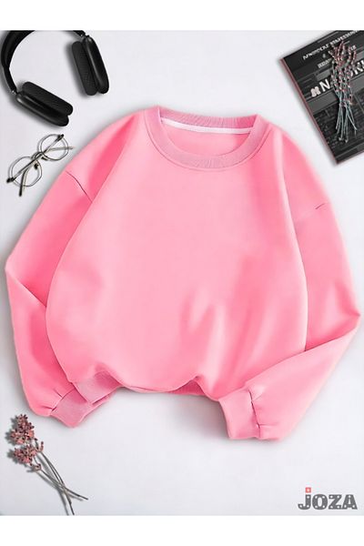 Joza Outdoors Unisex Γυναικεία Ανδρικά 3 νήματα Basic Crew λαιμόκοψη χωρίς στάμπα απλό ροζ ροζ φλις φούτερ