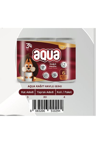Aqua 6-Piece 3-Layer Roll Paper Towel