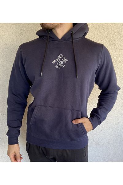 Mesh Company Ανδρικό φούτερ με κουκούλα Navy Blue, βαμβακερό μείγμα με 3 νήματα, χαλαρή εφαρμογή χειμώνα