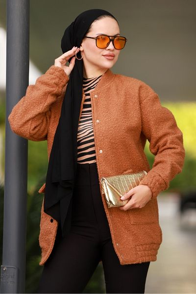 Bestenur Καπάκι Hijab 645 - Elan Buttoned, Tan