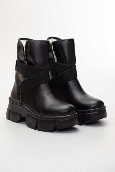 LULO Kadın Içi Kürklü Bilekten Lastikli Spor Kalın Tabanlı Şık Kışlık Bot Postal