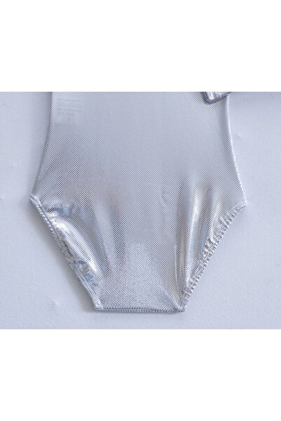 LULLY KİDS Girl's Shiny Silver Gymnastics Ballet Leotard Body Swimsuit