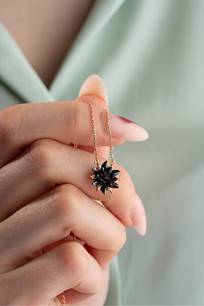 Nereze 925 Ayar Gümüş Siyah Taşlı Lotus Çiçeği Kolye