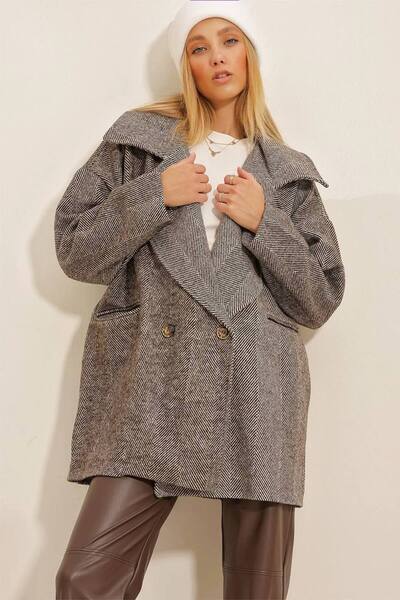 EDZ Ženski kaput sa šarenom uzorkom Kašmir tkanina Oversize kroj