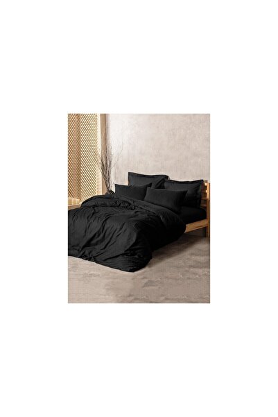 Cotton Box Σετ Παπλωματοθήκη Διπλό Απλό Καρό Μαύρο