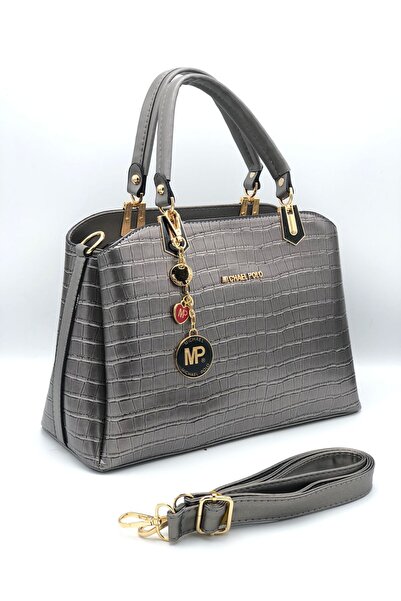mıchael polo Croco Detailed Women's Hand and Shoulder Bag 5 Compartments Gray